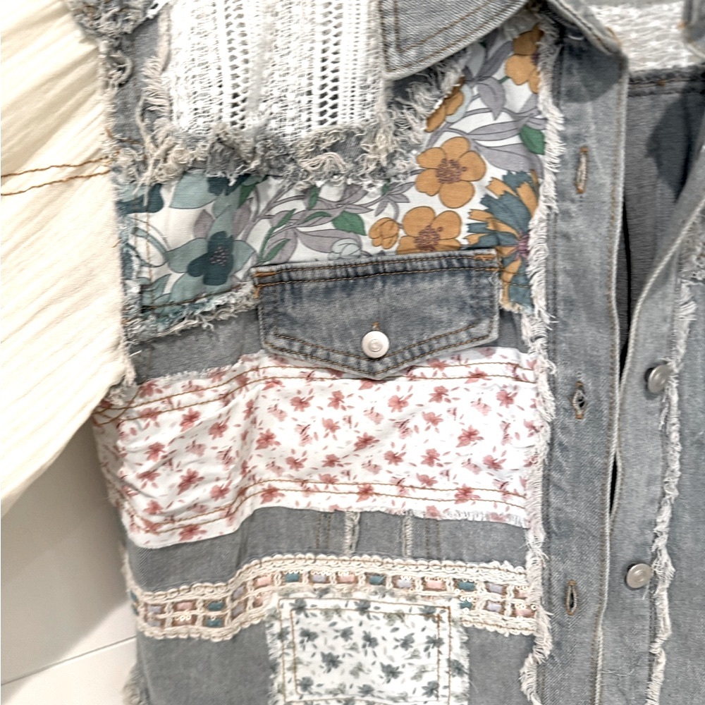 POL patchwork Lace blue Jean jacket. NWT - Picture 3 of 15